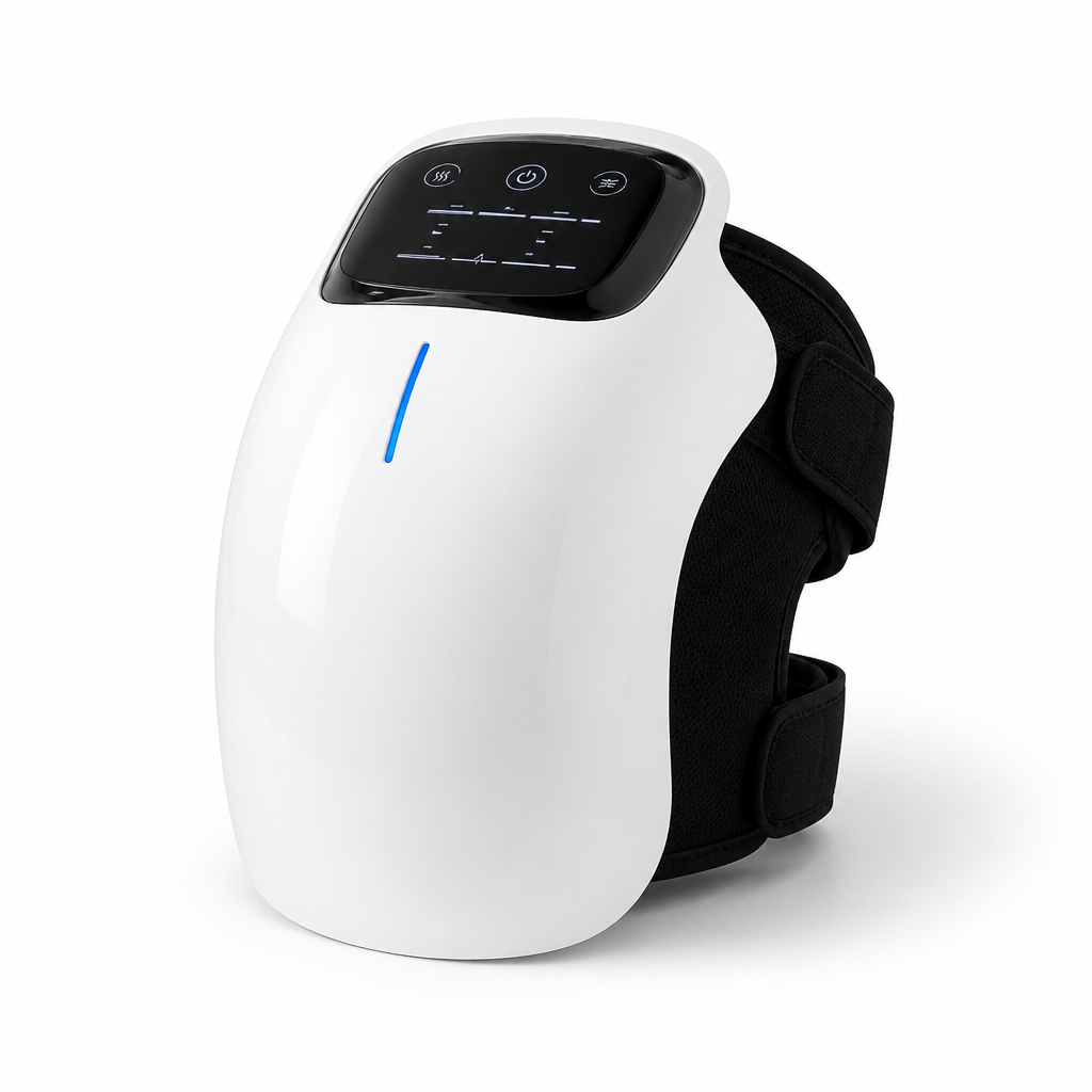 Cordless red light knee massager on white background