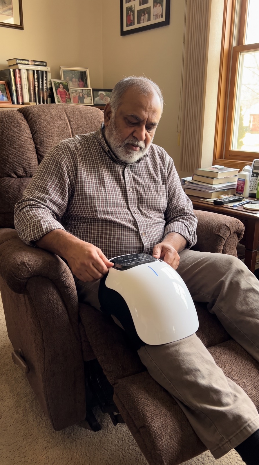 Home photo of RedGlow Recovery knee massager after activity