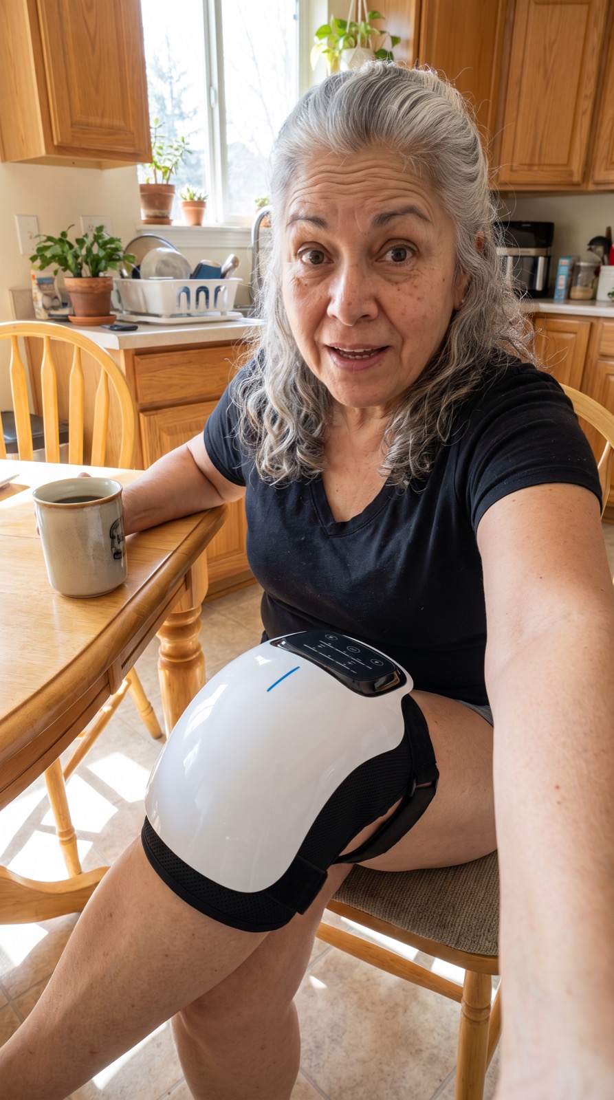 Customer photo of the RedGlow knee massager in daily use